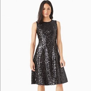 Kate Spade black sequins fit & flare dress with satin bow  in Size 12